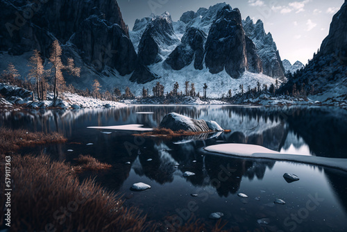 Winter Mountain Landscape. Generative ai