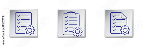 Technical check list. Clipboard add gear icon set. Technical support check list with cog. Management business concept. Flat vector illustration.