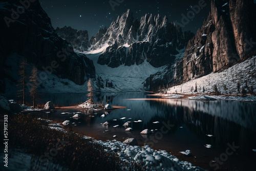 Winter Mountain Landscape. Generative ai