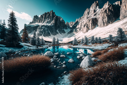 Winter Mountain Landscape. Generative ai