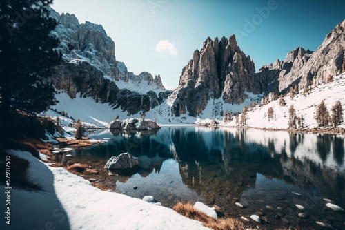 Winter Mountain Landscape. Generative ai