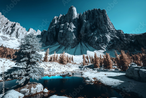 Winter Mountain Landscape. Generative ai