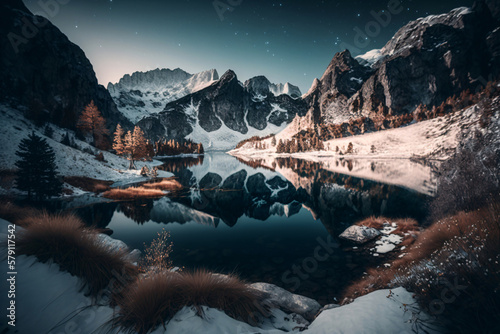 Winter Mountain Landscape. Generative ai