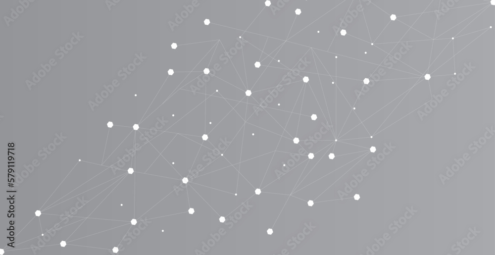White network. Abstract connection on grey background. Network technology background with dots and lines for desktop. Ai system background. Abstract data concept. Line background, network technology