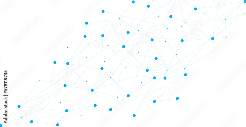 Blue network. Abstract connection on white background. Network technology background with dots and lines for desktop. Ai system background. Abstract data concept. Line background, network technology
