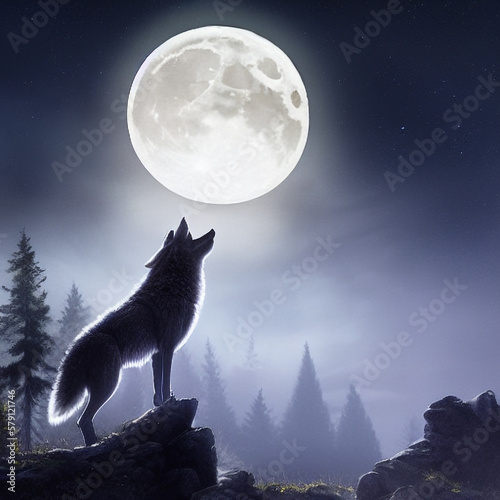 Wolf Howling at the Moon, Generated Ai