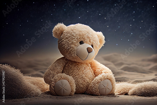 Sad teddy bear, concept illustration. Aspect ratio 3:2 Generative © Alexey