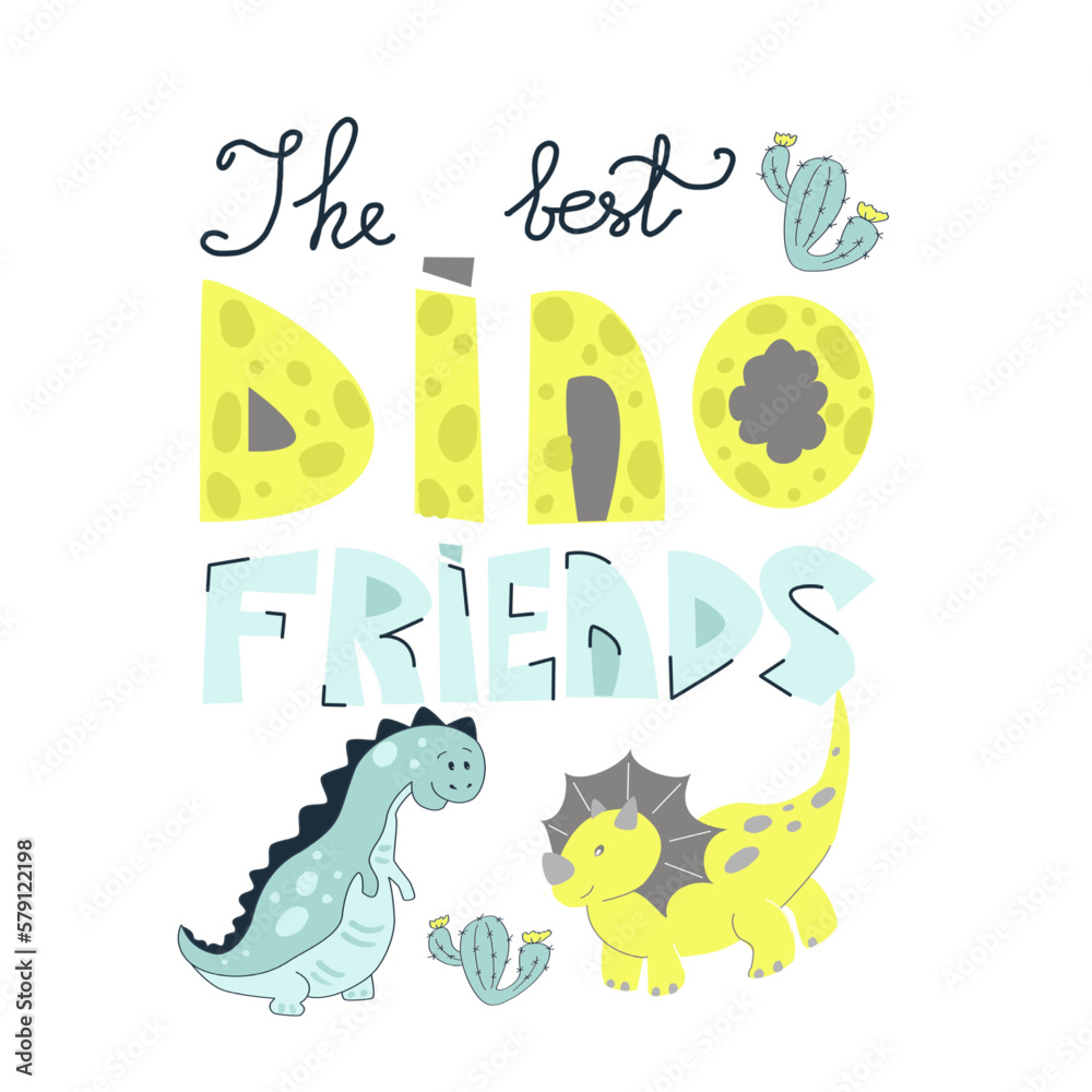 Naklejka premium Best friends dino cute tshirt kids design
