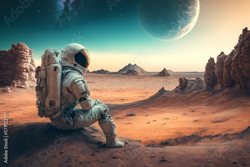 Exploring the Unknown: Astronaut's Journey on an Alien Planet - Generative AI © Rysak