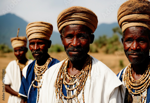 Generative AI illustration of African men in traditional clothes and turbans photo