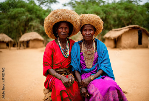 Close up of a elderly women from an African tribe in the Ethiopia. Generative AI photo