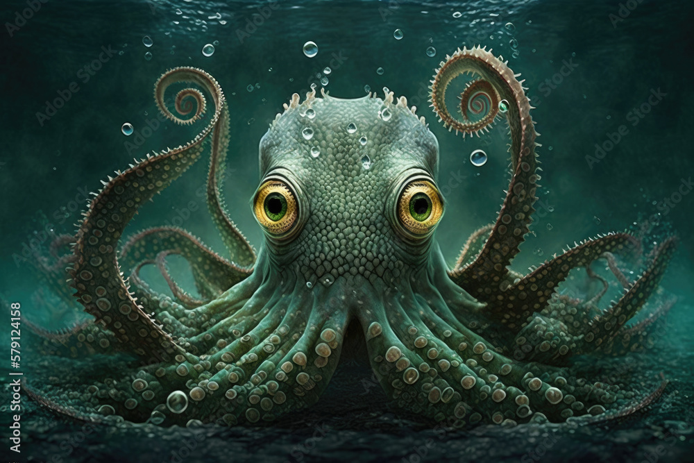 Monster octopus in the water, generative AI Monster octopus in the water, generative AI