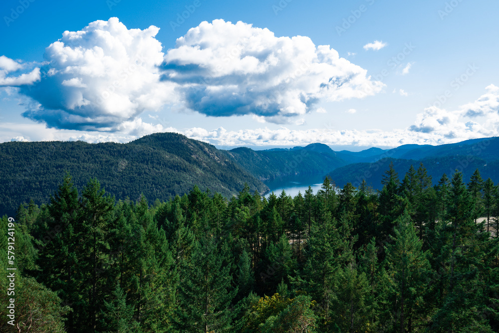 View from the top of a mountain on Vancouver Islands, British Columbia, Canada