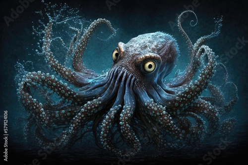 Evil octopus in the sea, generative Ai
