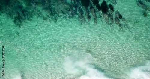 Aerial footage of green abstract waves flowing at the shoreline photo