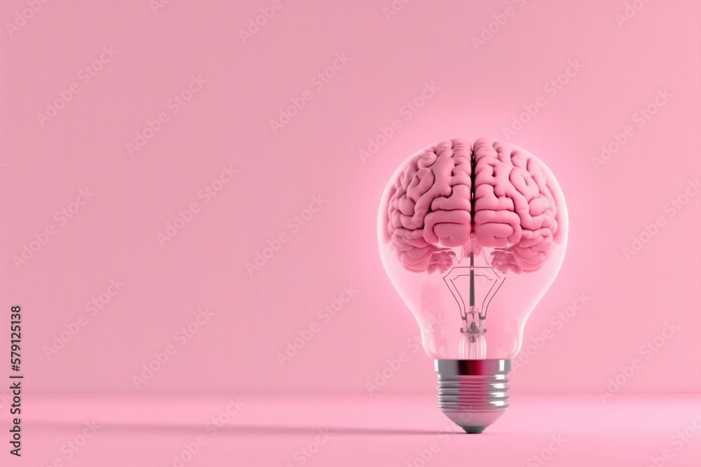 Brain inside the light bulb, Creative Ideas concept, Brain inside the light bulb, Three-dimensional rendering of the human brain inside a transparent light bulb Brain inside the light bulb, Creative Ideas concept, Brain inside the light bulb, Three-dimensional rendering of the human brain inside a transparent light bulb