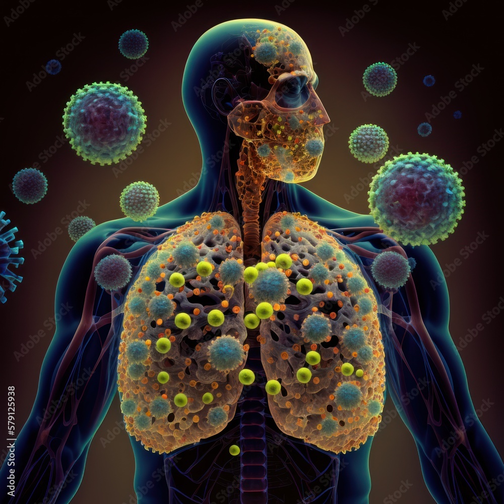 Virus and lung sickness, sick lung caused by virus, virusrelated Lung