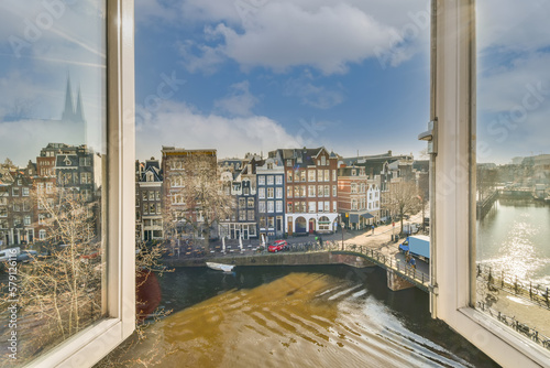 Old city district with buildings and bridge