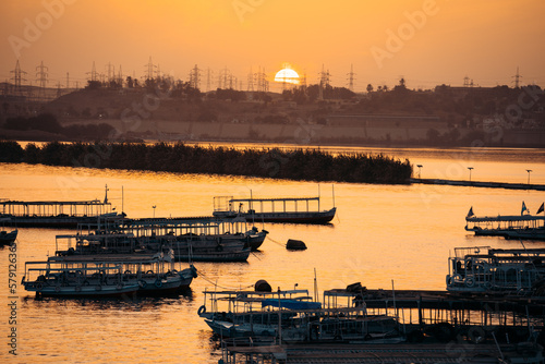 Sunset & Boats on Nile River, Aswan Egypt
