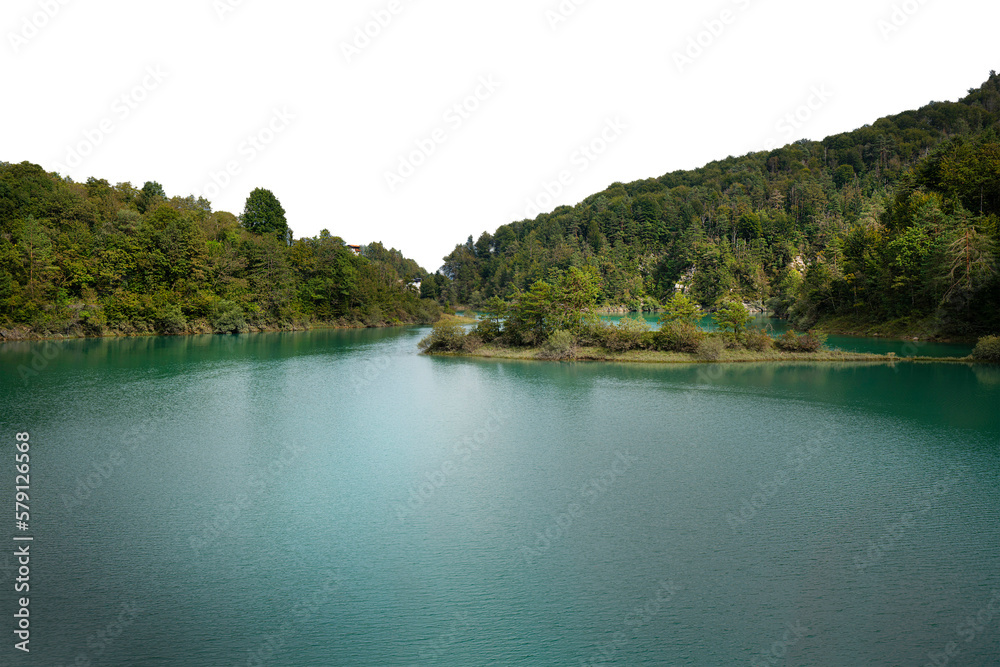 panoramic view of Verzegnis lake, Italy with a transparent background