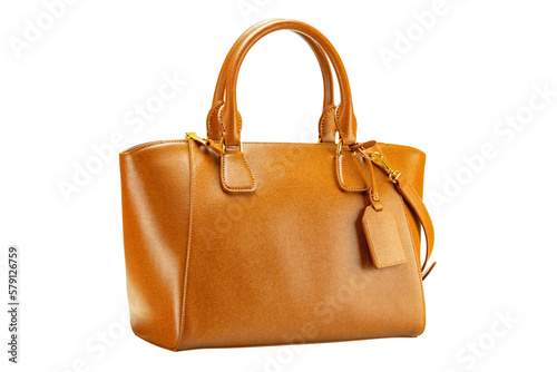 Leather bag isolated. Fashionable brown female elegant luxury women handbag isolated on a white background. Clipping path. Woman trendy accessories.