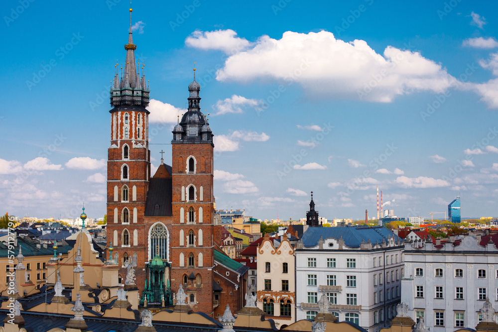 Fototapeta premium View at Mary's Church in Krakow, Poland