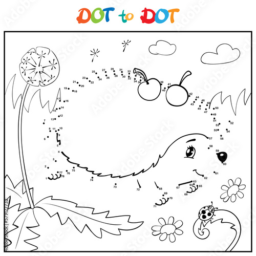 Connect The Dots and Draw Cute Cartoon hedgehog. Educational Game for Kids. Vector Illustration.