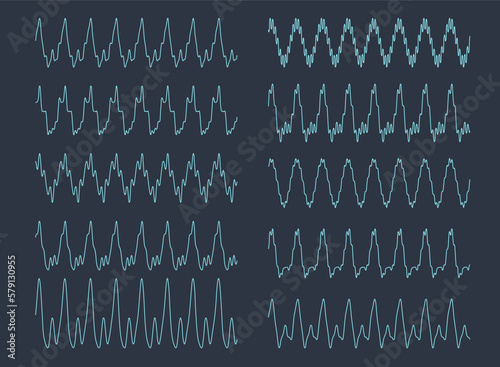 Fourier Waves diagram - visualization of acoustic oscillation types - nature of sound - vector concept of waveform signal types