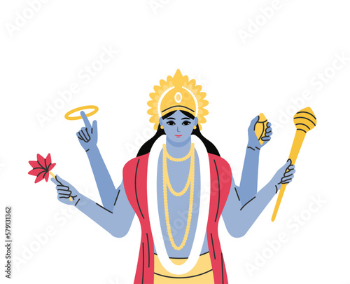 indian god lord vishnu. ethnic deity of Hinduism mythology. vector illustration design