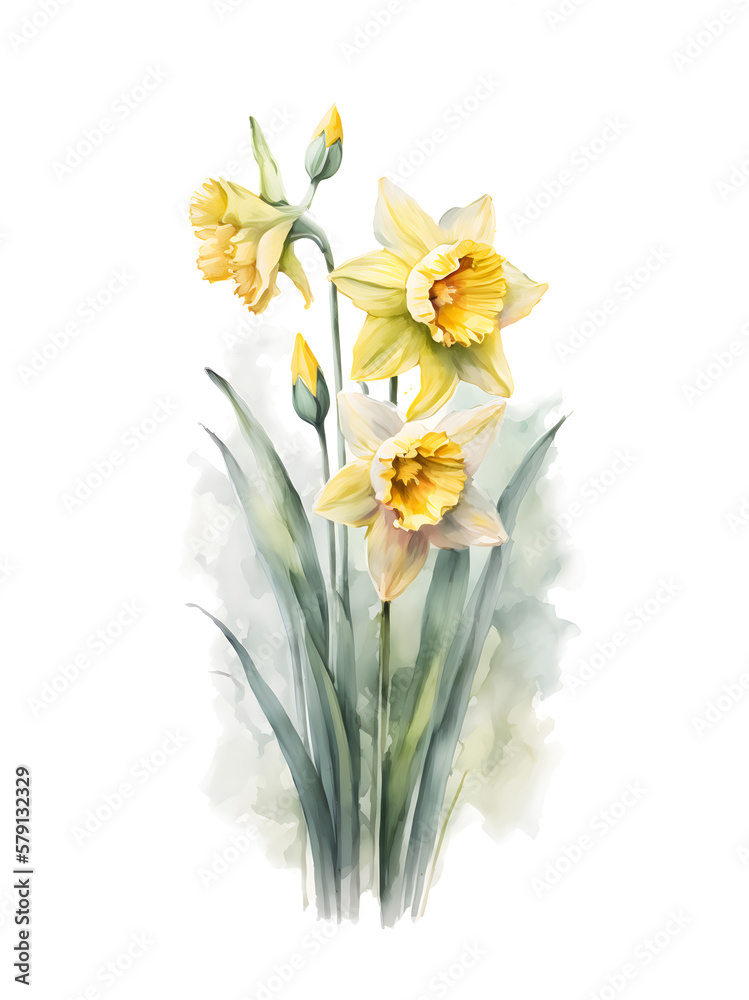 yellow narcissus flower on white background, isolated object, holiday card yellow narcissus flower on white background, isolated object, holiday card