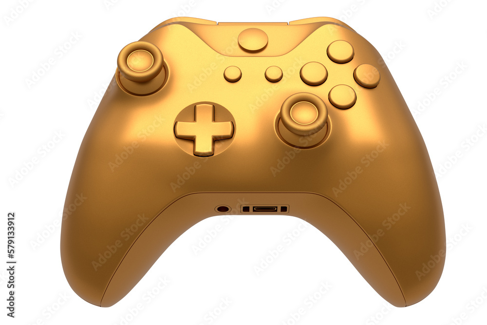 Realistic video game joystick with golden chrome texture isolated on white Realistic video game joystick with golden chrome texture isolated on white