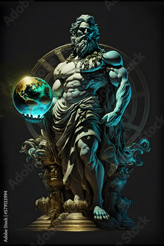 Ancient god statue with world in his hands digital art 