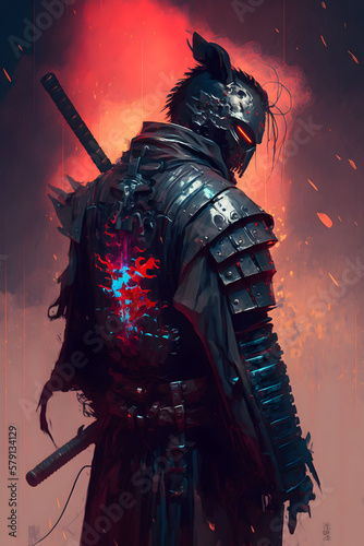 Samurai lord in cyberpunk style digital art 