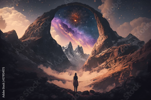 Woman standing in mountain of magical world