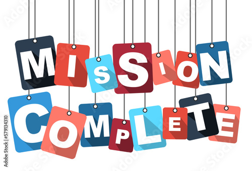 Colorful vector flat design background mission complete. It is well adapted for web design.