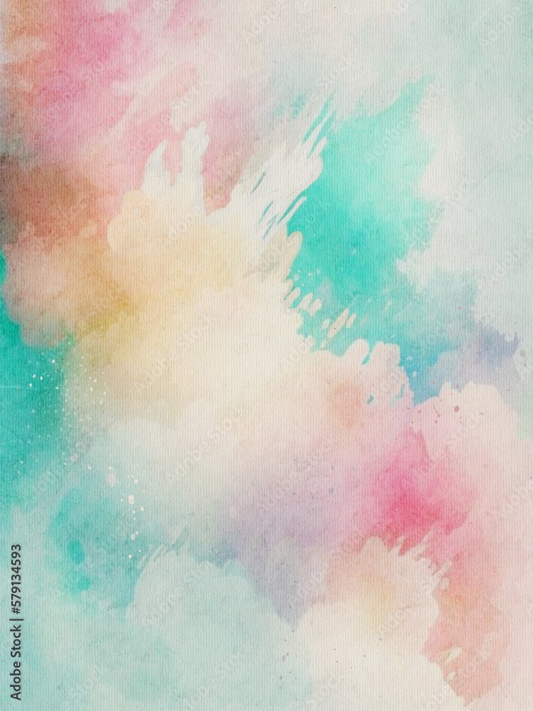 Pastel colorful watercolor painted grunge texture. Artistic raster background with spots, blots and stains.
