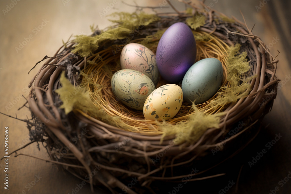 Easter Eggs In A Nest, Easter Day, Generative Ai Easter Eggs In A Nest, Easter Day, Generative Ai