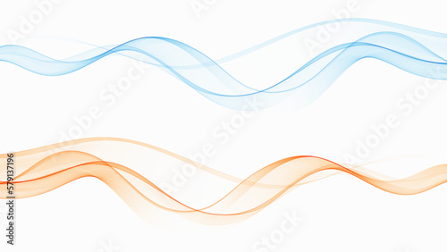 Set of waves, blue and orange, abstract wave design elements.