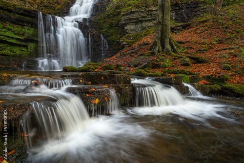 Beautiful Autumn scenery at Scaleber Force in The Yorkshire Dales  UK.