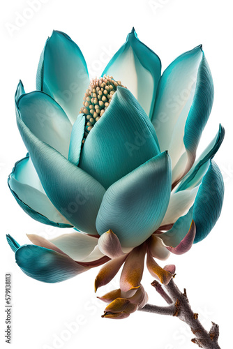  isolated white, turquoise, blue magnolia flower photo, spring, illustration, transparent background, png, horizontal, vertical, springtime, floral, generative ai