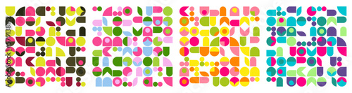 Circles Seamless Patterns in Style Leon Polk Smith - Vector Repeating Hard-Edge Painting Decorative Set

