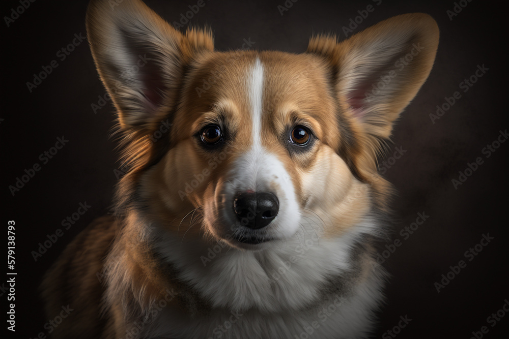 Captivating Corgi Dog Breed Portrait on Black Background - A Stunning Display of Canine Charm Captivating Corgi Dog Breed Portrait on Black Background - A Stunning Display of Canine Charm