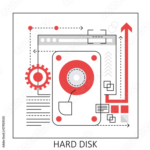 Hard disk drive storage. Cloud computing technology service vector illustration