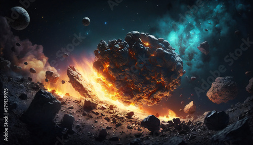Giant asteroid flies through space - Generative AI