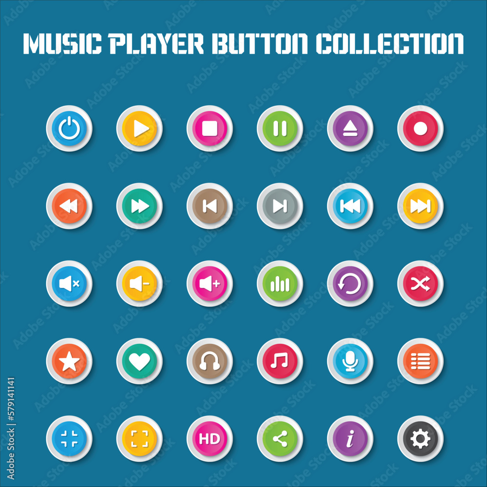 Buttons for music player collection Buttons for music player collection