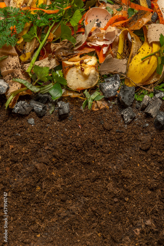 organic compost - biodegradable kitchen waste and soil.