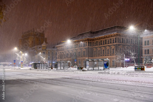 Winter night in Brasov, Romania photo