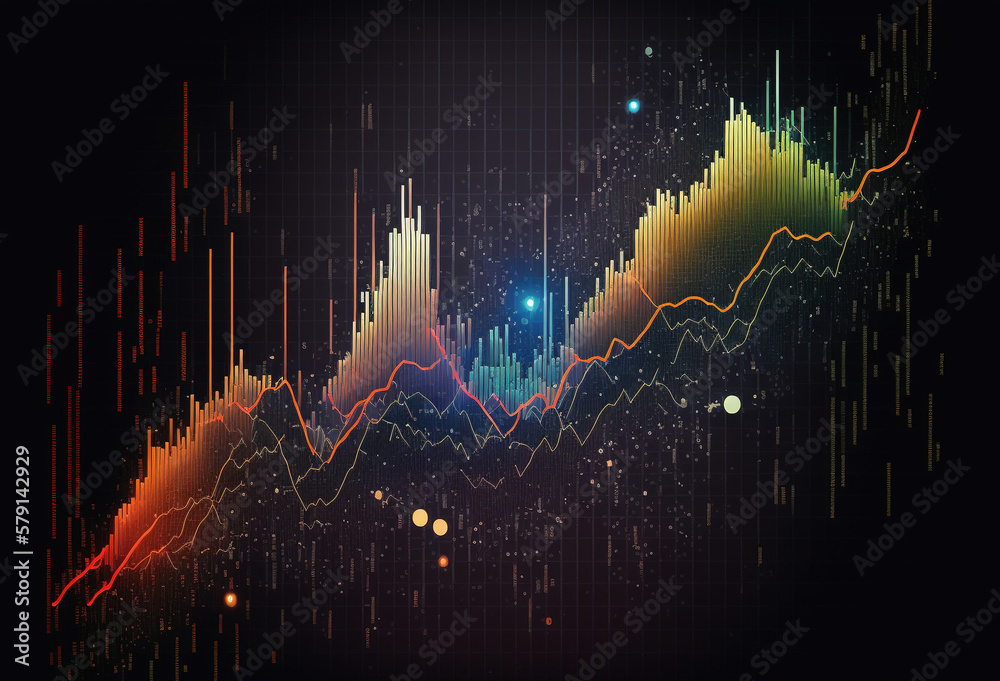 Stock market investment graph with indicator and volume data Stock