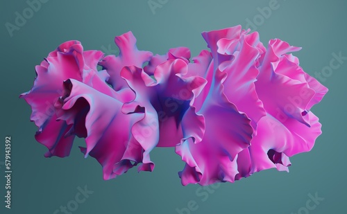 Abstract magenta and blue neon shape. Lichen, coral futuristic 3D render photo