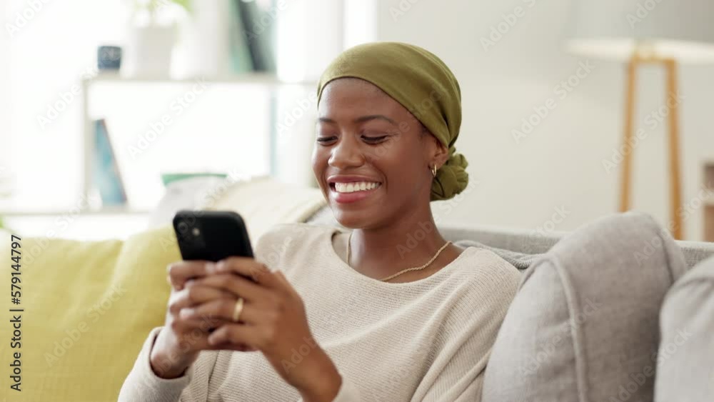 Phone, black woman and happy texting on a sofa, smile and excited for message in her home. Social media, app and online dating for girl on couch, cheerful while searching the internet in living room Phone, black woman and happy texting on a sofa, smile and excited for message in her home. Social media, app and online dating for girl on couch, cheerful while searching the internet in living room